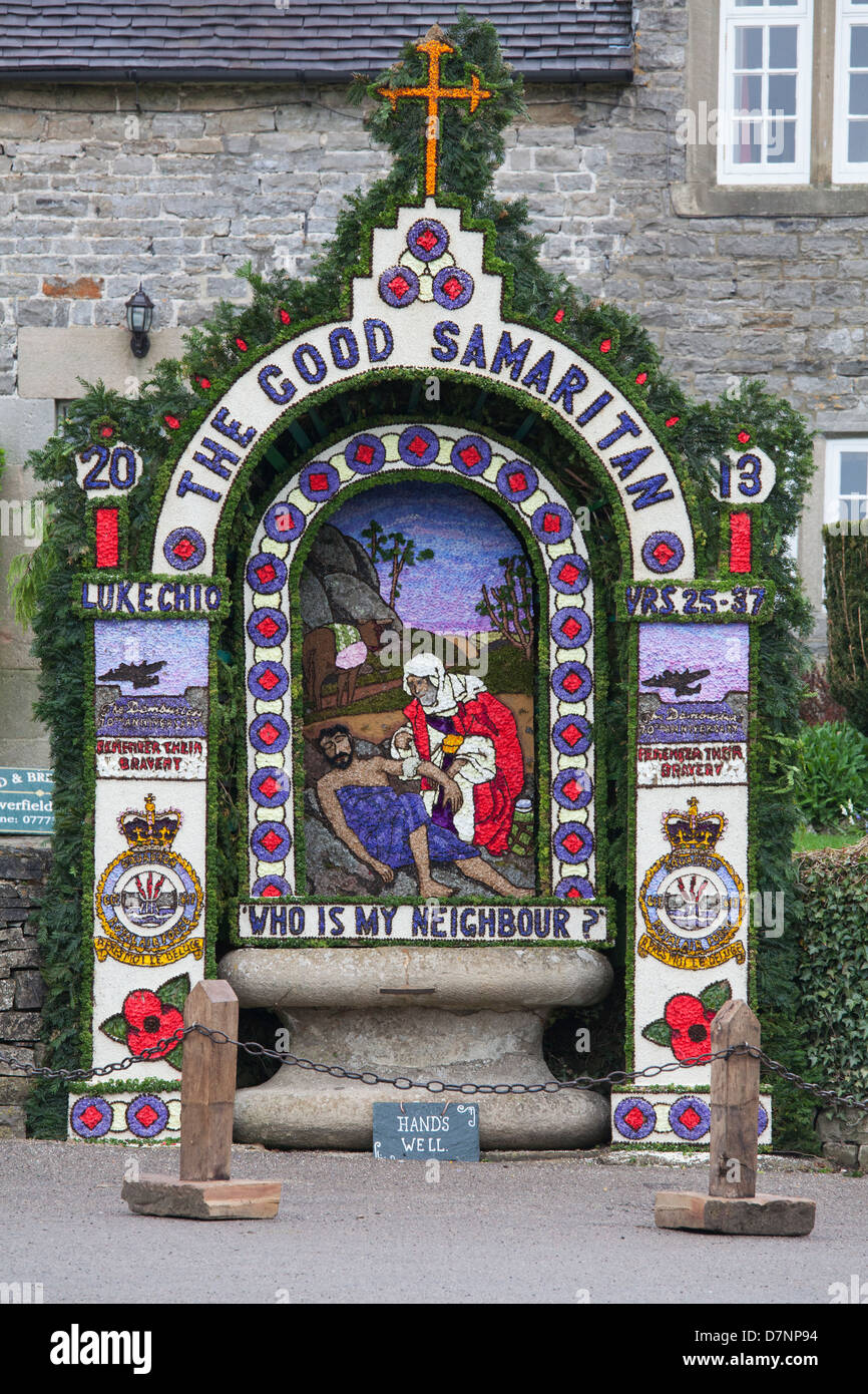 Tissington Well Dressing, Derbyshire, 'Hands Well', The Good Samaritan Stock Photo