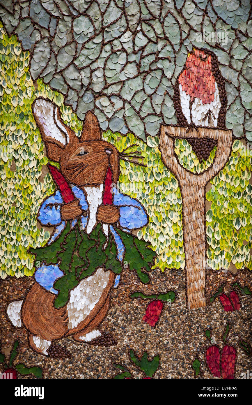 Tissington Well Dressings, Derbyshire, detail from 'Town Well', Peter Rabbit Beatrix Potter theme Stock Photo