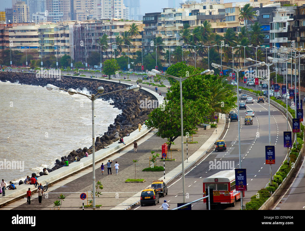 Elevated view of Marine Drive - Mumbai,India Stock Photo