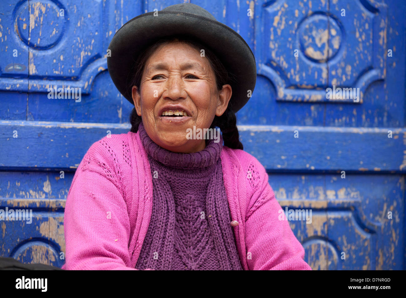Portrait of a Quechua Woman at Pisac Market Stock Photo