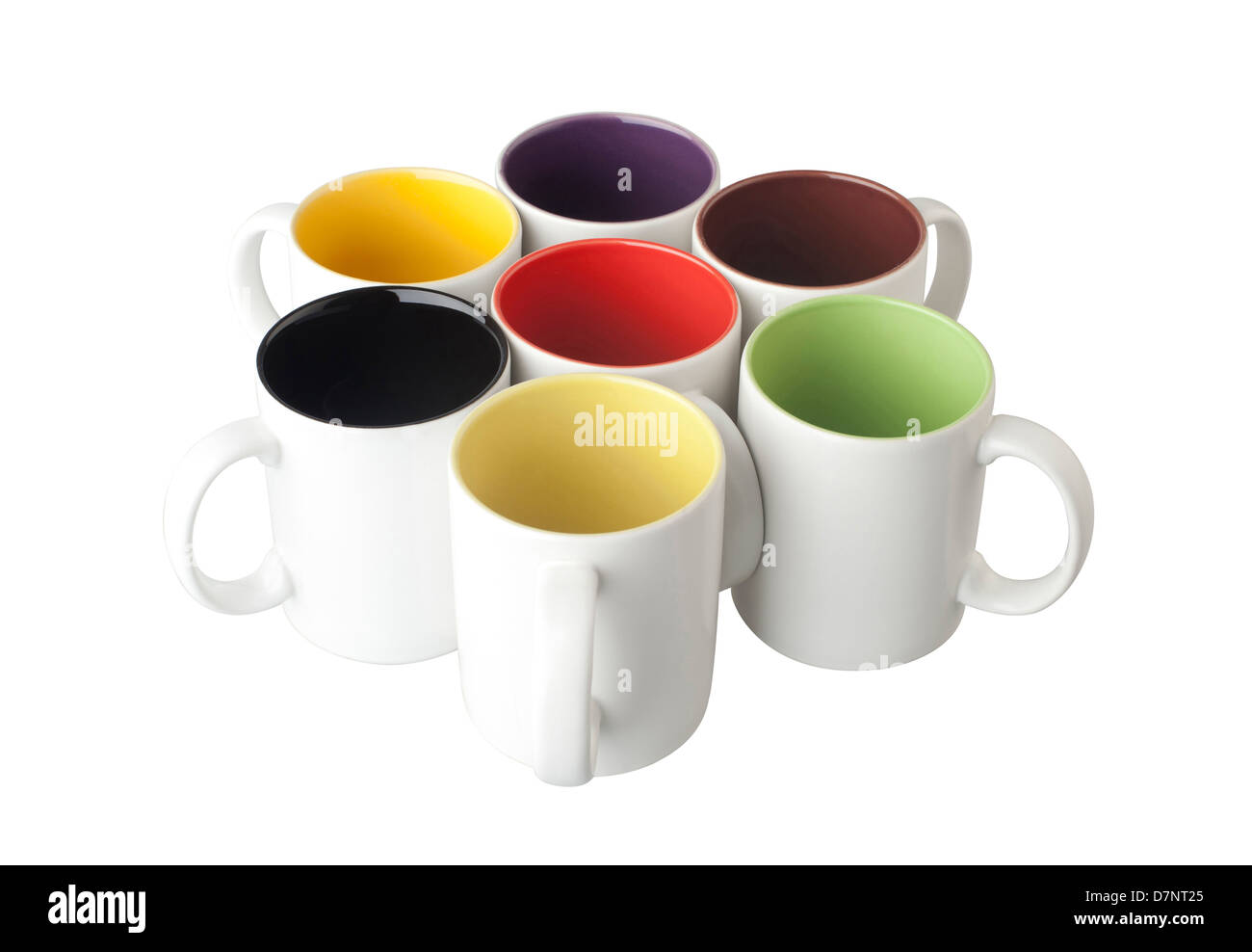 empty colorful porcelain mugs Stock Photo