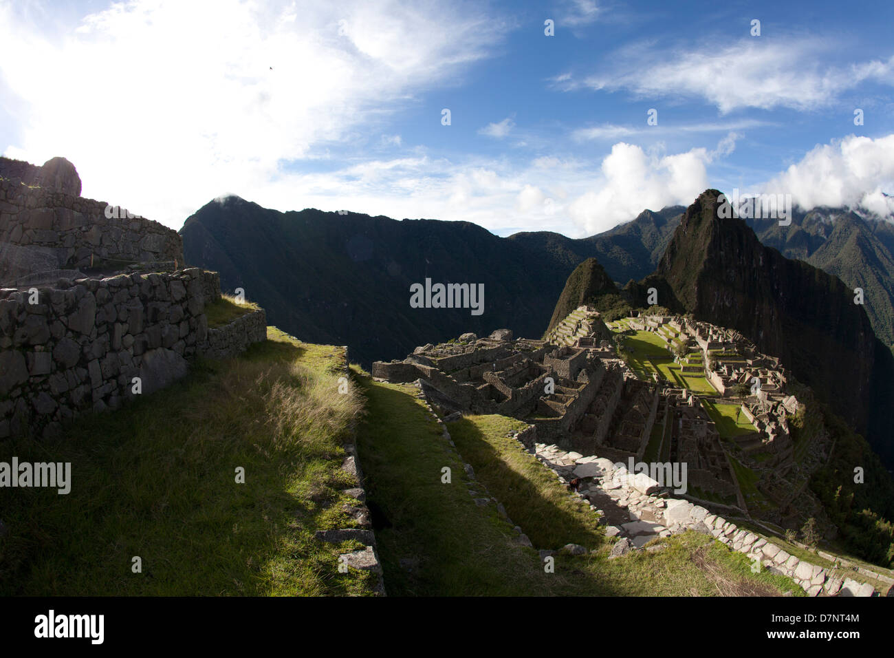 Sunny view of Machu Picchu with terraces Stock Photo - Alamy