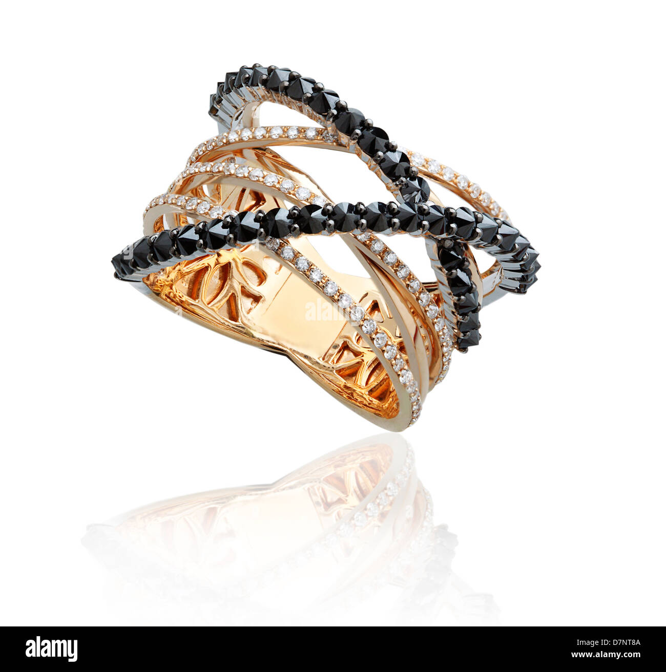 Beautiful diamonds ring decorated by black jasper Stock Photo