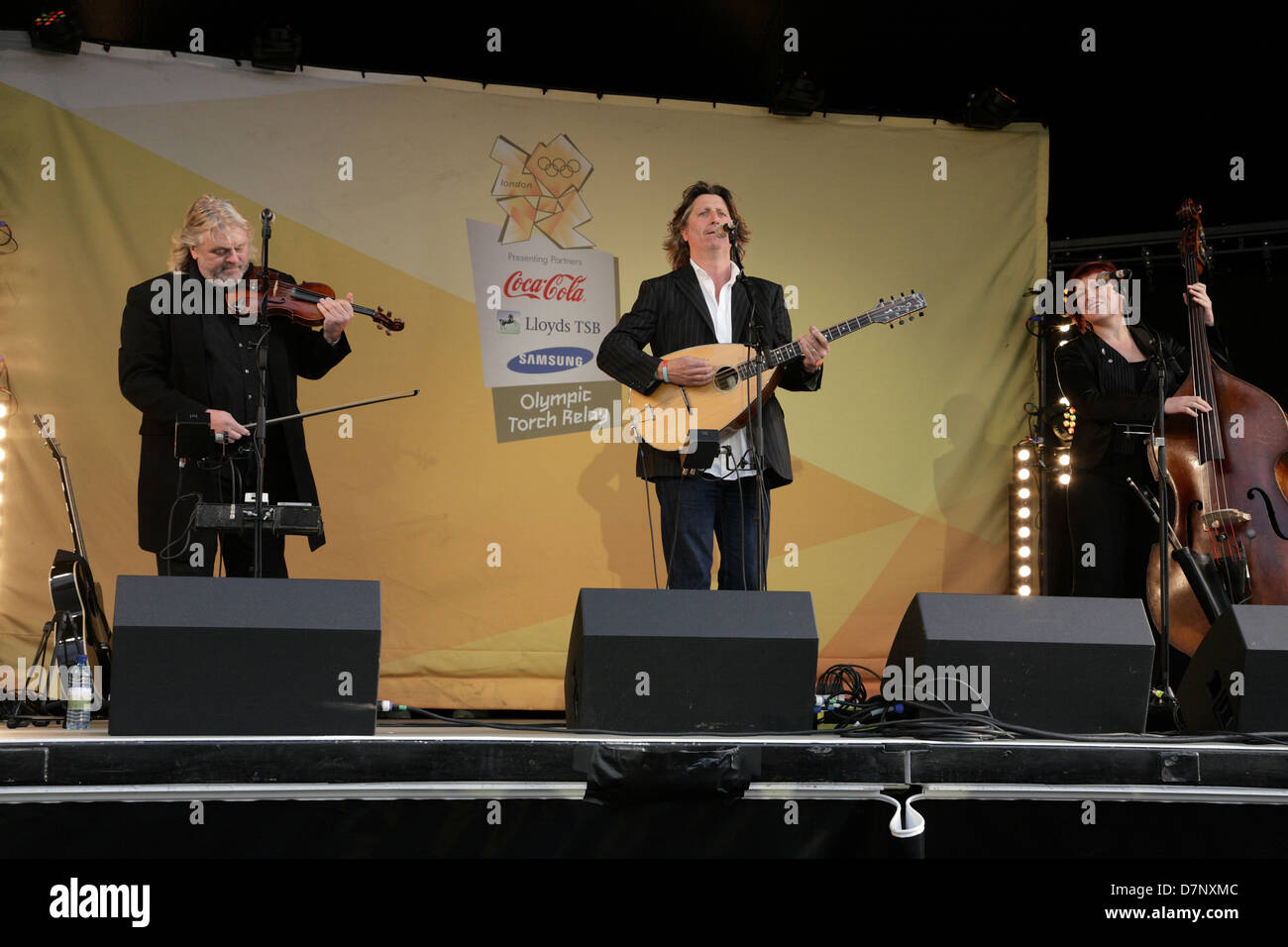 Show of Hands folk music band at the Party to celebrate the arrival of the 2012 Olympic torch in Exeter UK Stock Photo