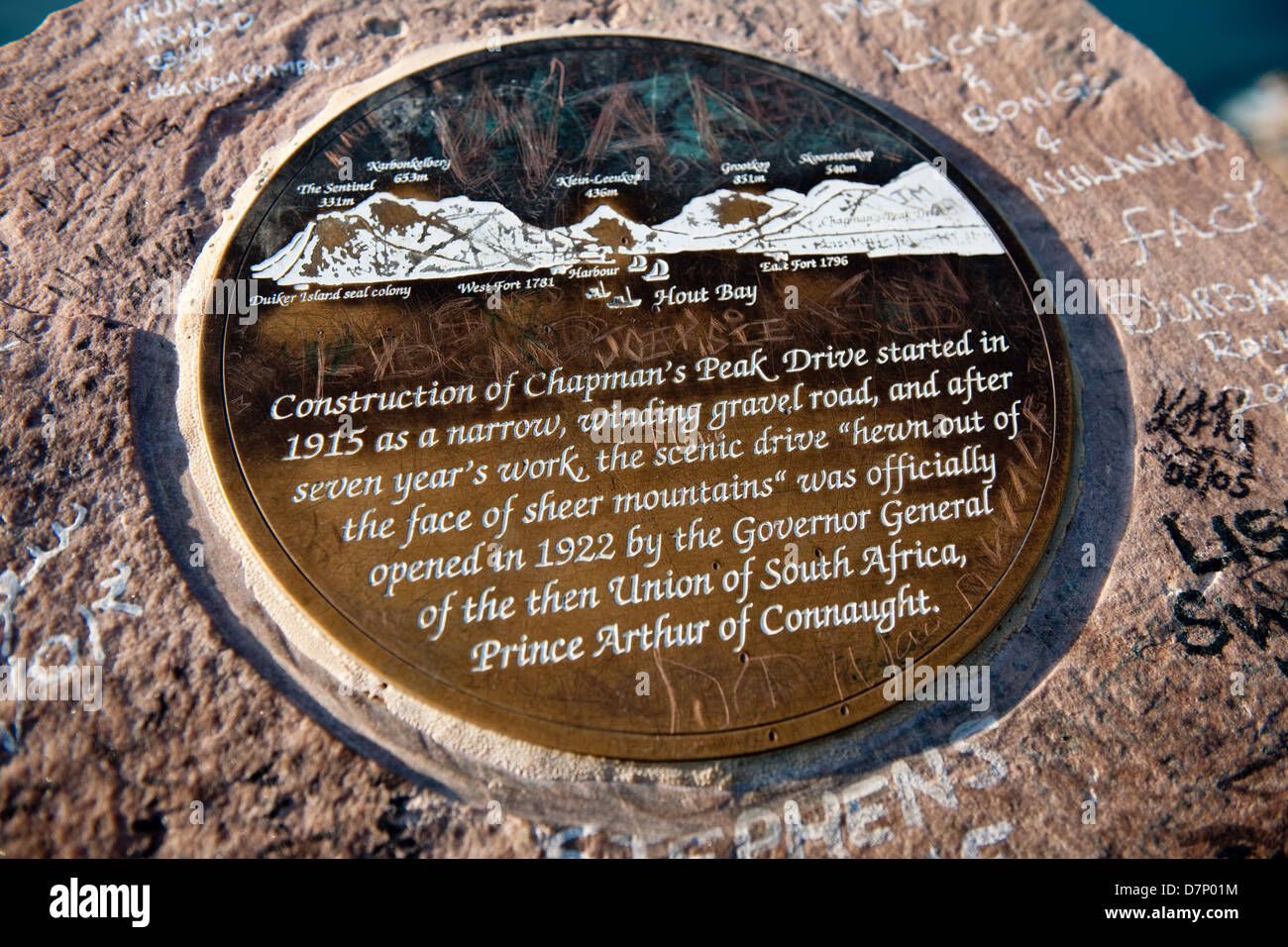 Information plaque at a viewpoint on Chapman's Peak drive, Cape Town, South Africa Stock Photo