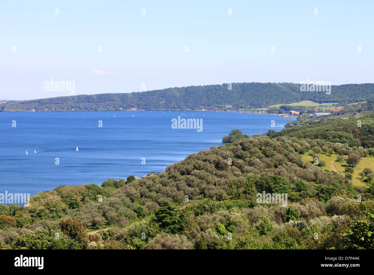 Landscape view of the lake of Bracciano. Lake volcanic in the middle of Italy Stock Photo