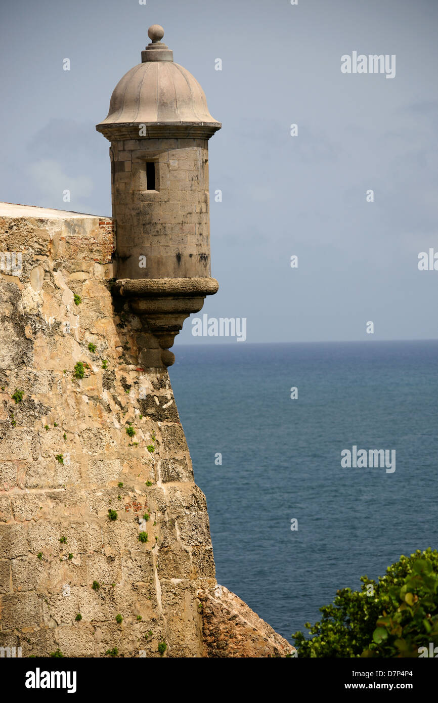 Sentry tower on El Morro Fort in Old San Juan , Puerto Rico Landmark of Puerto Rico Stock Photo