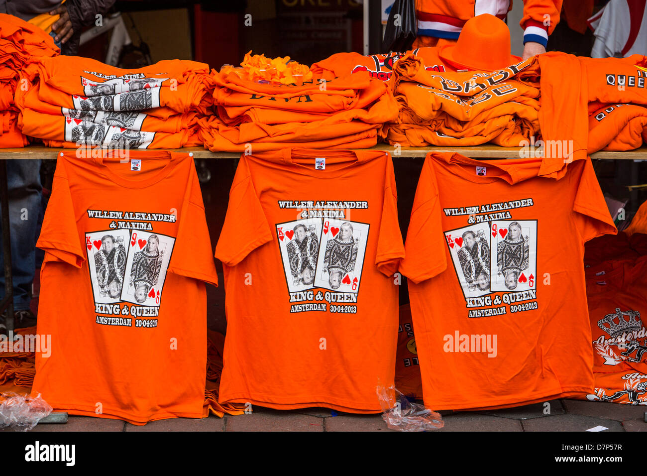Celebrating Queens day in the Netherlands. Souvenirs in shops and stand
