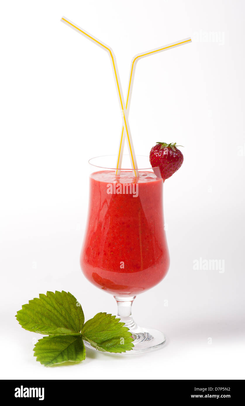 Cocktail of fresh blended strawberries in glass Stock Photo