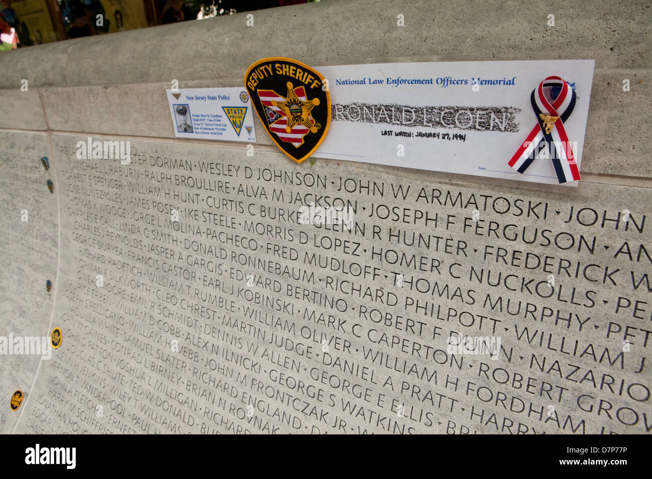 National Police Officers Memorial wall - Washington, DC USA Stock Photo