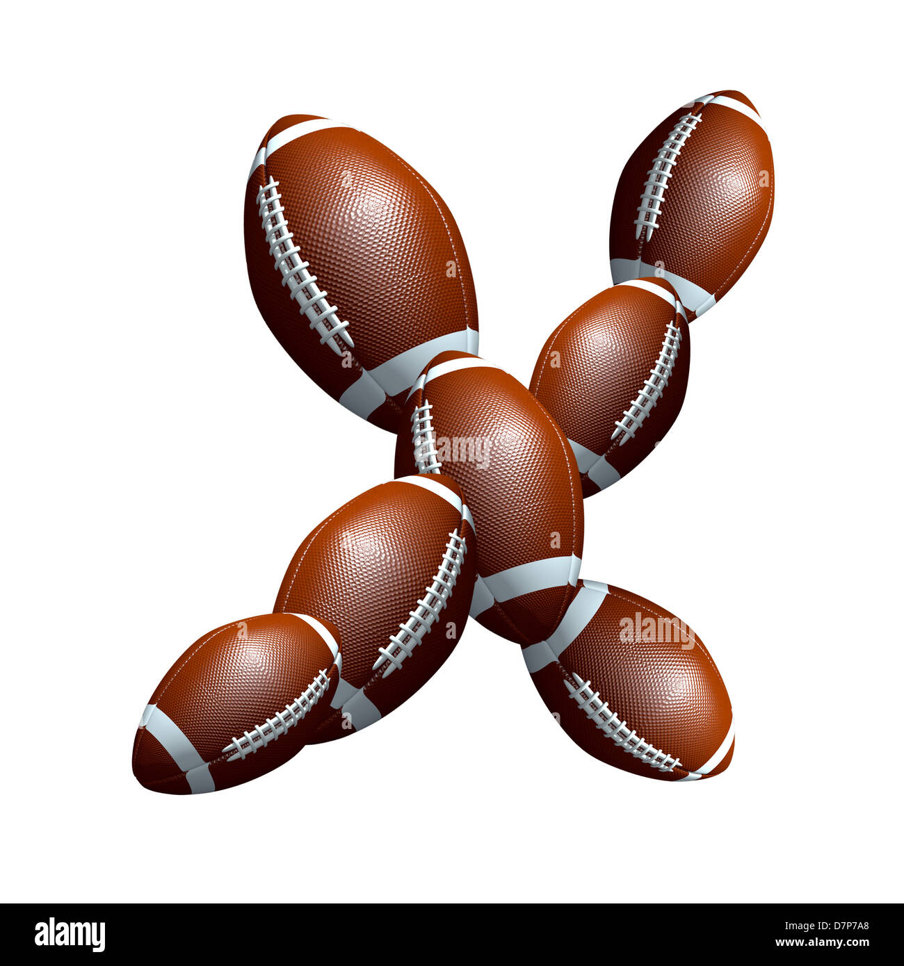 american football icon,  letter of the alphabet, font type icon designed out of a balls illustration Stock Photo