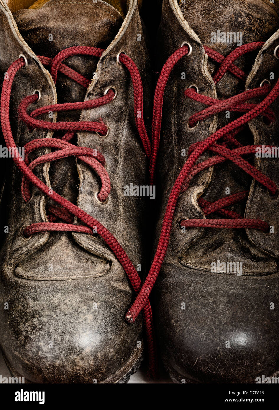 grunge work boots, very worn out and creased Stock Photo