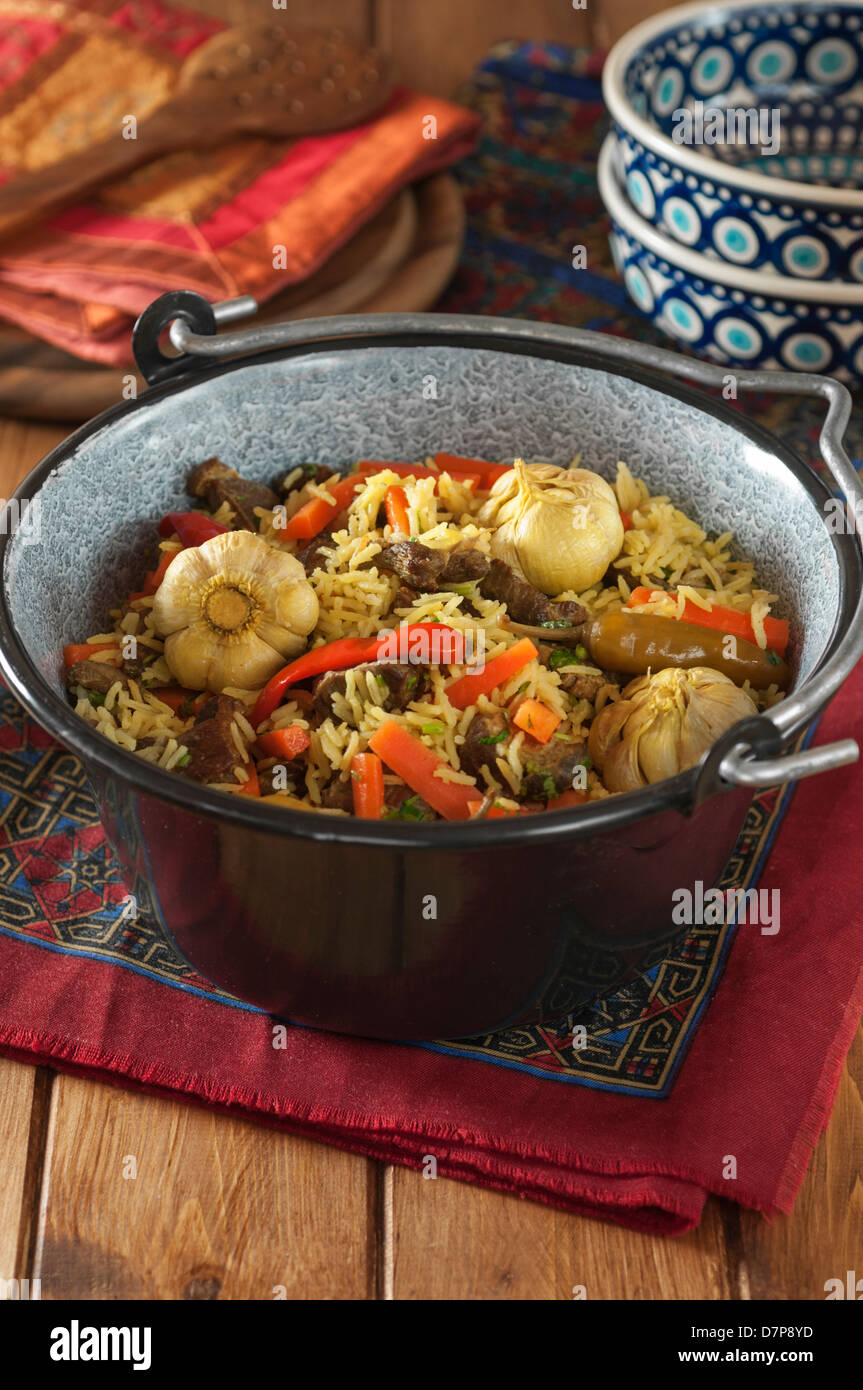 Plov Lamb and rice pilaff Central Asia Food Stock Photo