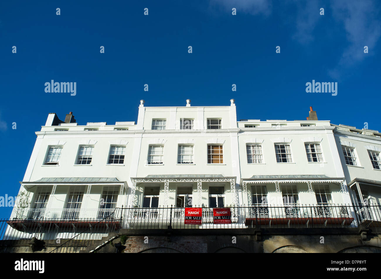 dh Royal York Crescent CLIFTON VILLAGE BRISTOL Georgian buildings terraced apartment flats for sale signs uk property houses house terrace Stock Photo