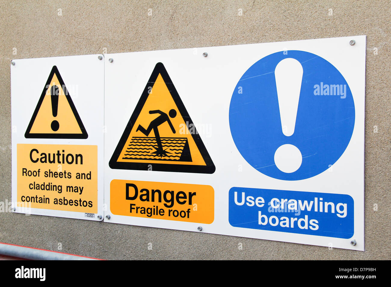 Roof access safety warning signs Stock Photo - Alamy