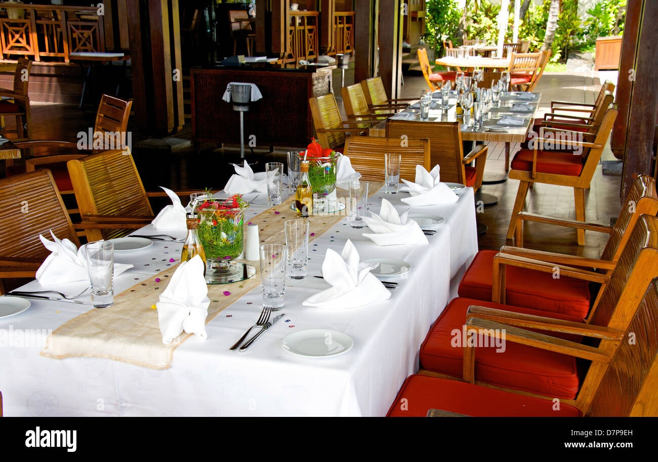 A shot of table settings in fine restaurant Stock Photo