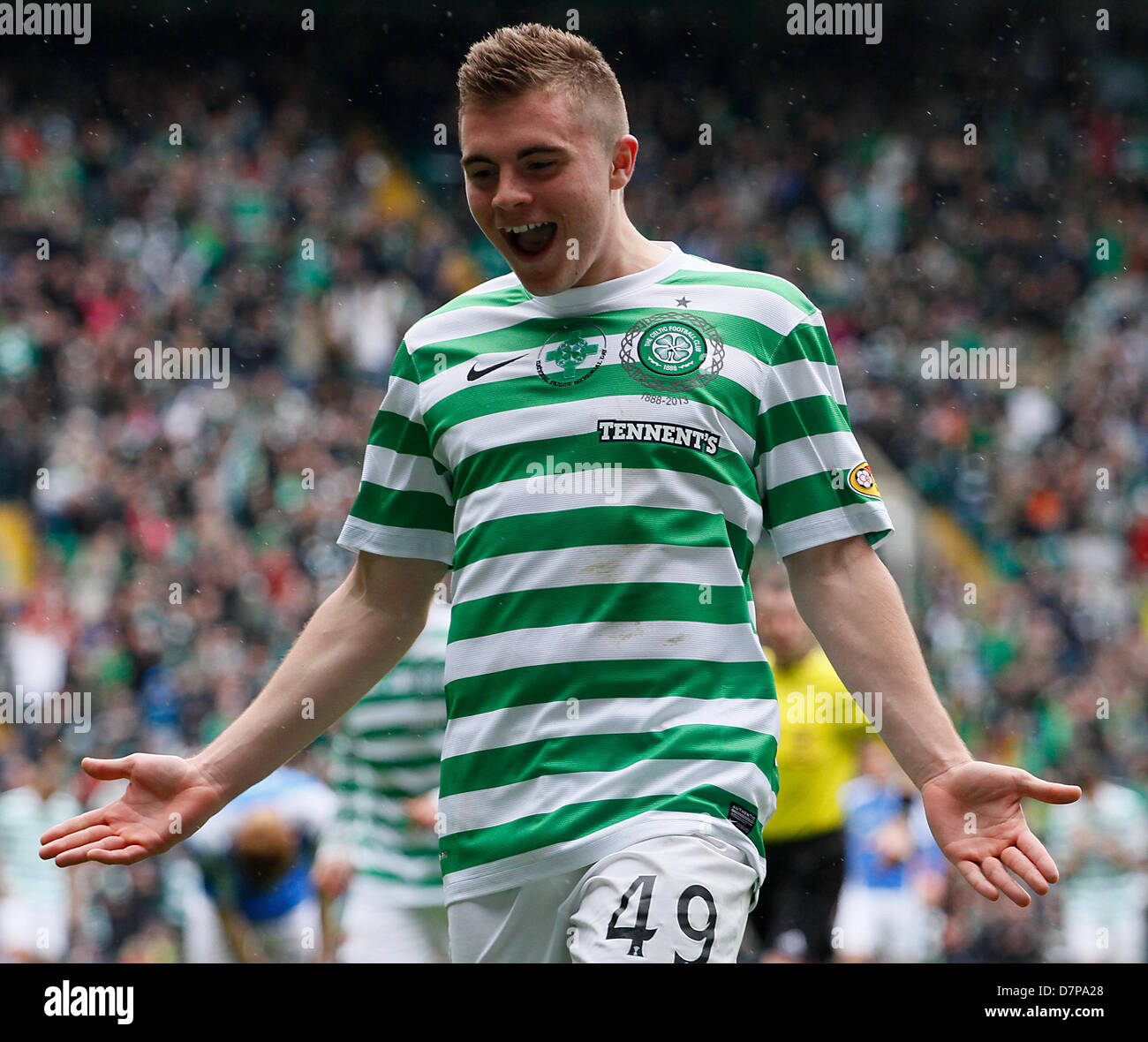 Glasgow, Scotland, 11th May 2013. James Forrest celebrates his goal during the Scottish Premier League game between Celtic and St Johnstone from Celtic Park. Action Plus Sports Images/Alamy Live News Stock Photo
