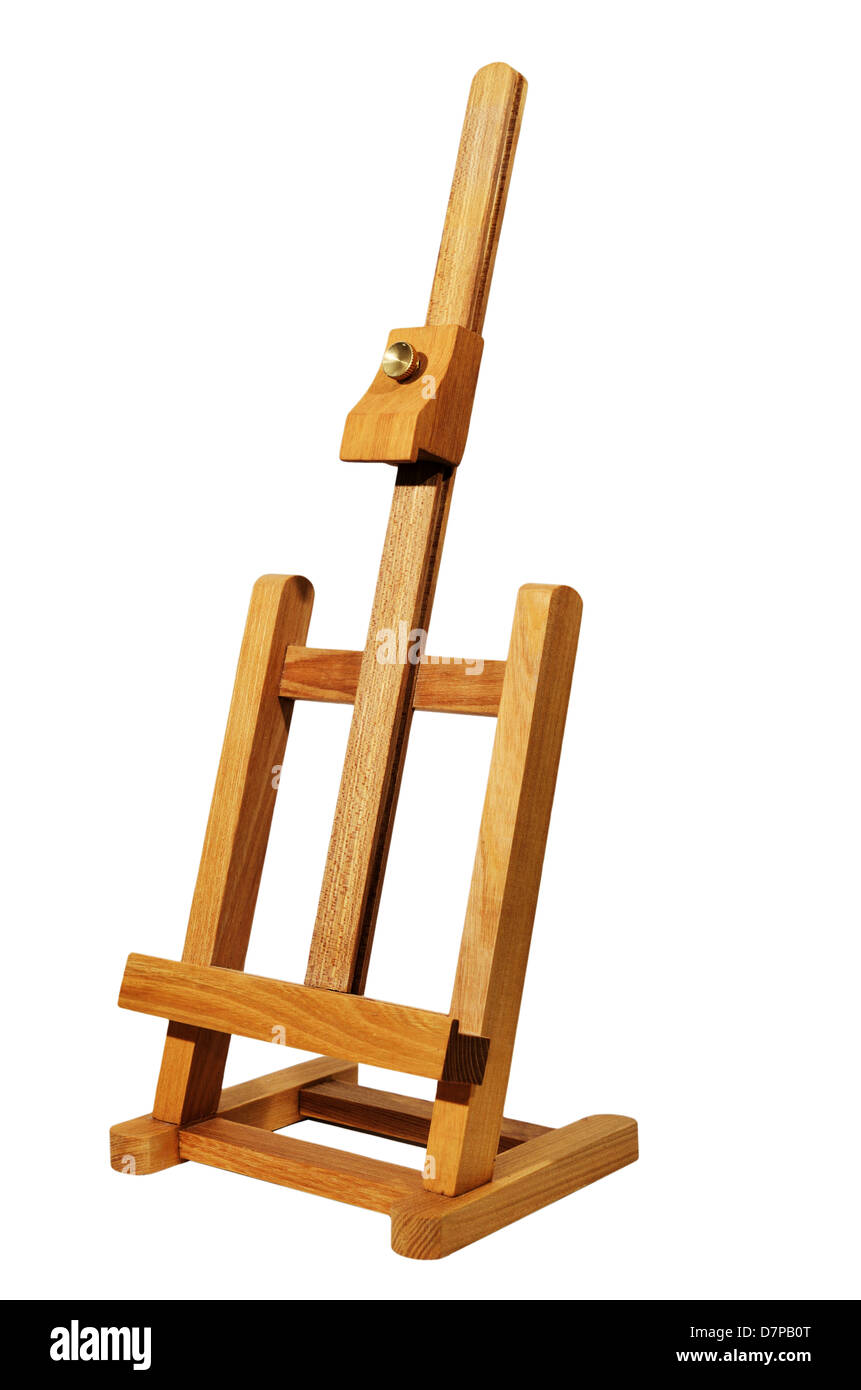 small wooden easel on a white background Stock Photo