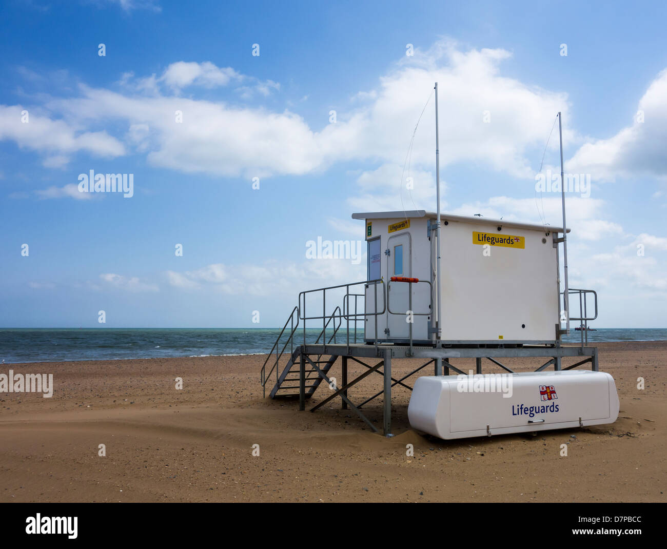 Lifeguard station on deserted beach at Ramsgate Kent Stock Photo