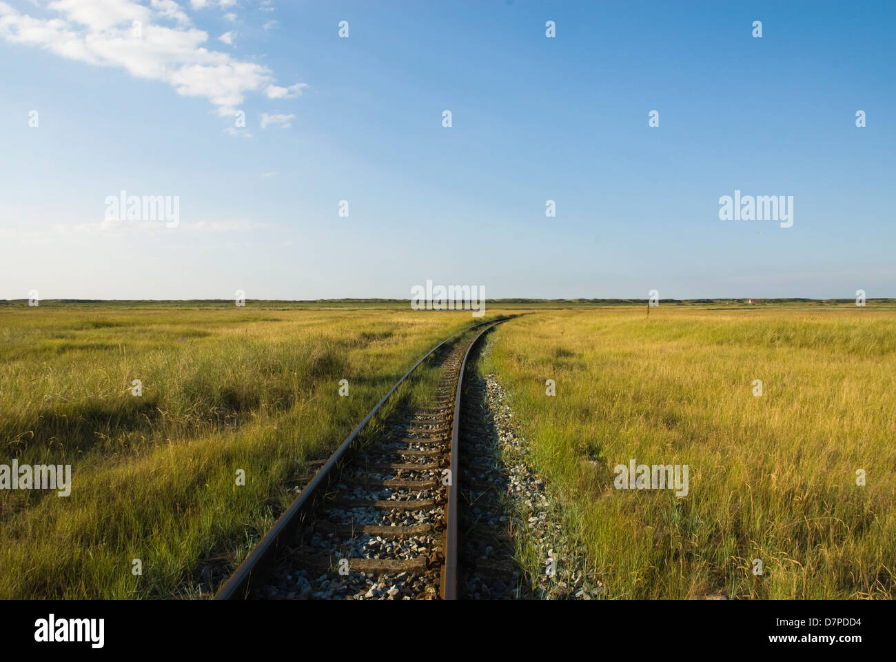 Train tracks of the island Wangerooger narrow-gauge railway, Bahngleise der Wangerooger Insel-Schmalspurbahn Stock Photo