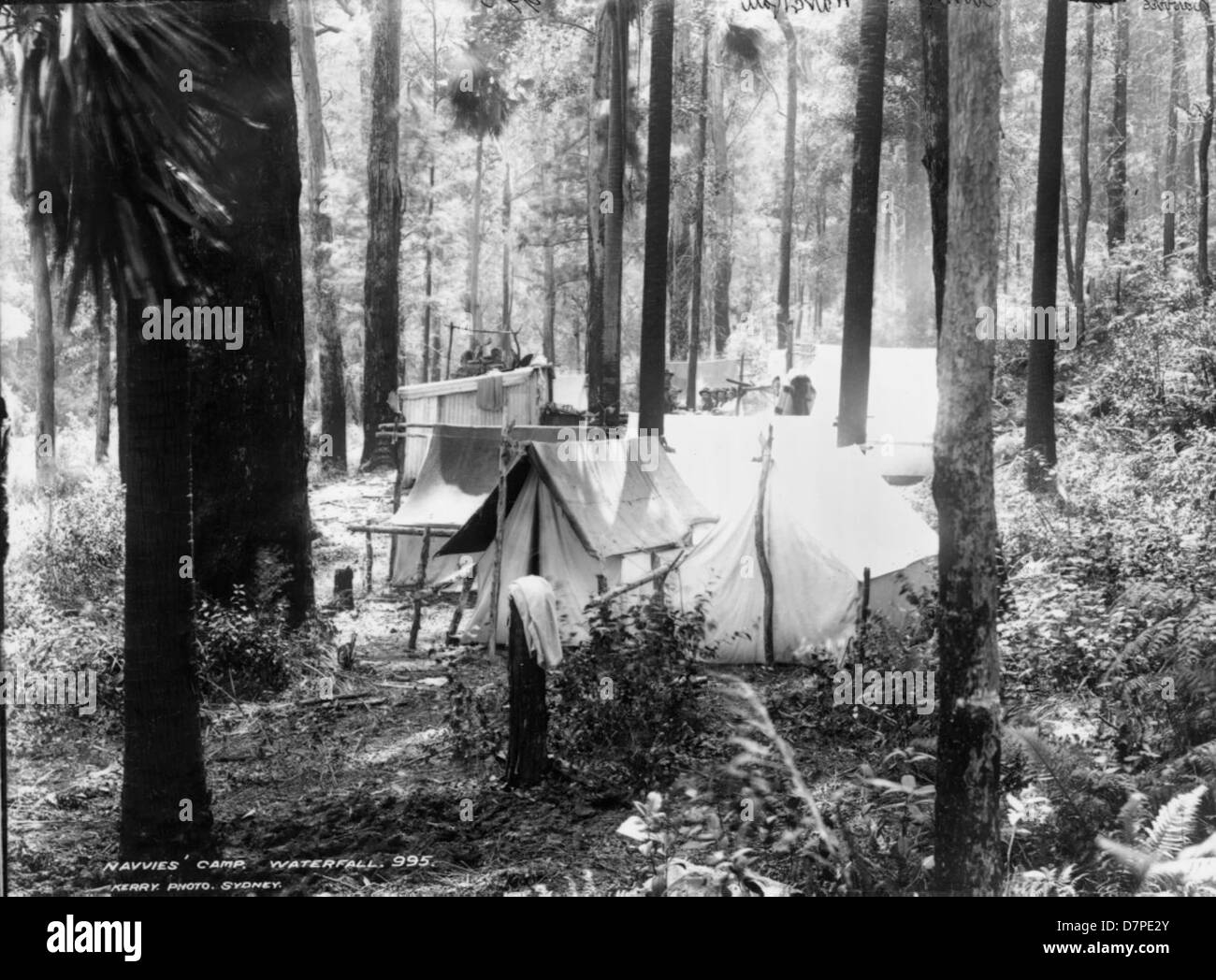Navvies' camp, Waterfall Stock Photo