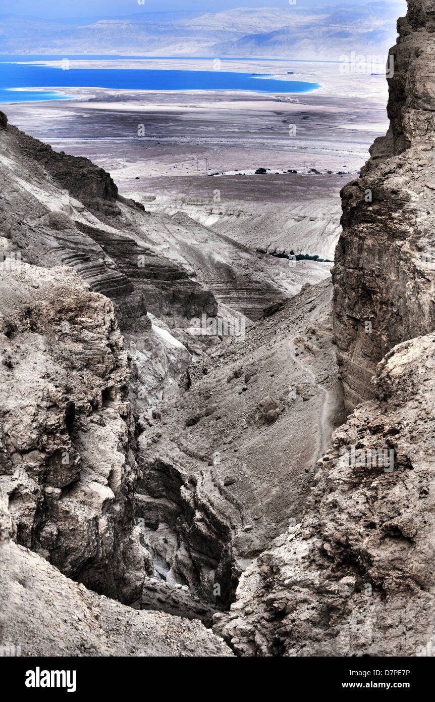 Israel, Dead Sea landscape view from Judea desert Stock Photo