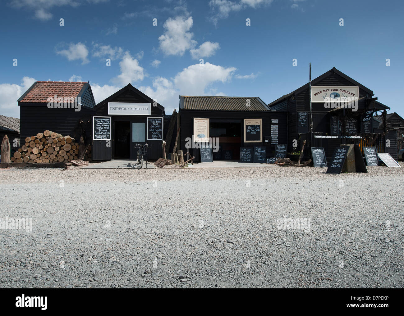 Fish mongers buildings at Southwold harbour Suffolk UK Stock Photo