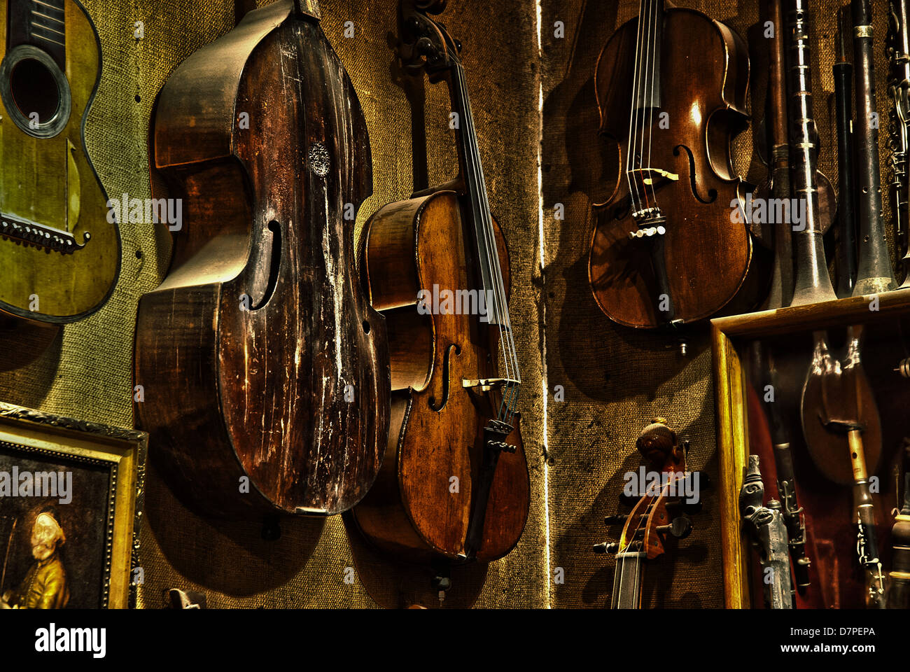 Digitally manipulated image of a Violin repair workshop Stock Photo