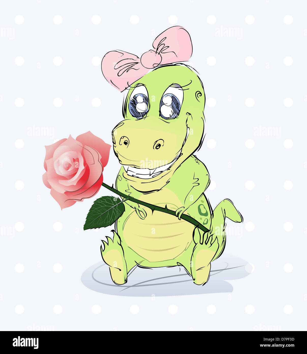 The Vector Illustration Of The Cute Baby Dinosaur Holding Flower