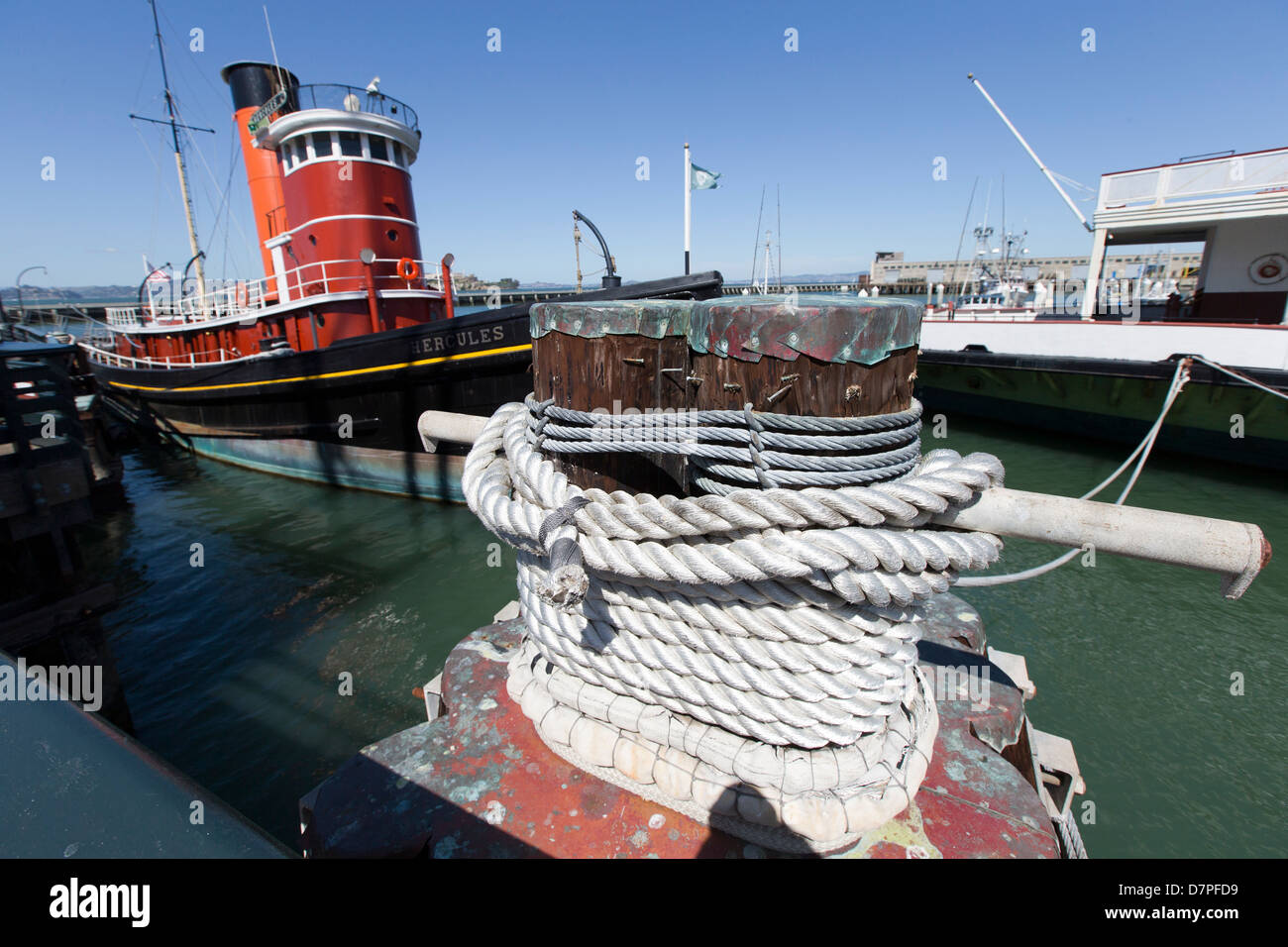 Steam tug HERCULES moored at Hyde Street Pier, Fisherman's Wharf, San Francisco, California, USA. Stock Photo