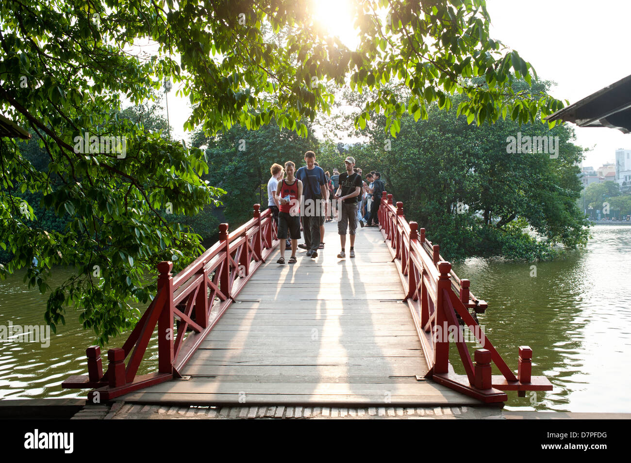 Hanoi, vietnam - Huc Bridge, Hoan Kiem Lake Stock Photo