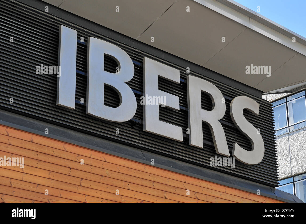 Logo branding on the new IBERS building on the Penglais Campus of Prifysgol Aberystwyth University - opened in May 2012 Stock Photo