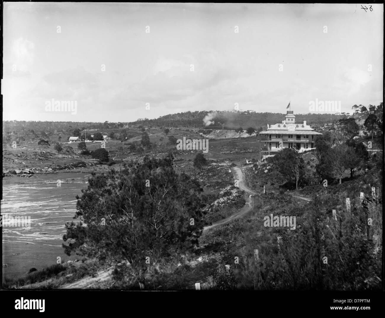 The Scone Hotel with river and steam train Stock Photo Alamy