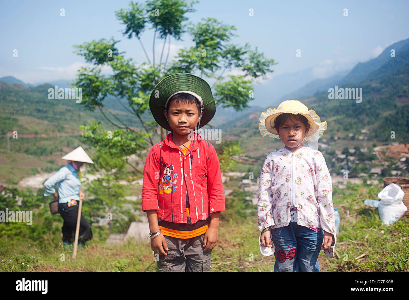 Sapa, Vietnam  - Siblings of a farmer family. Stock Photo