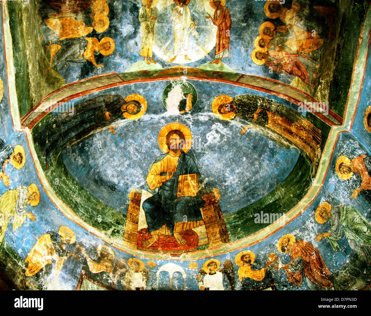 The frescoes of the Transfiguration Cathedral in Pskov Stock Photo