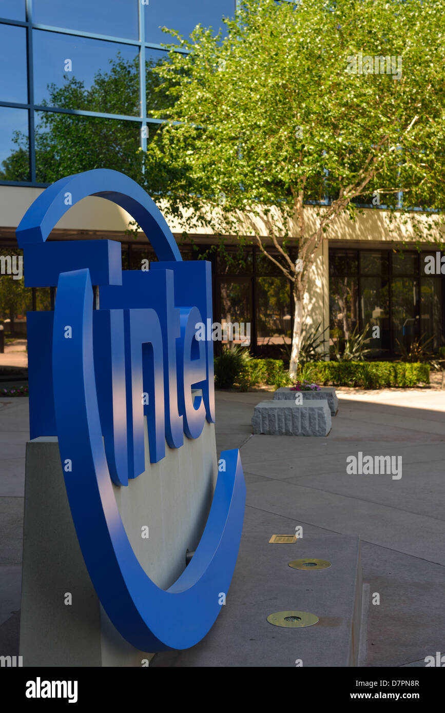 The worldwide corporate headquarters of Intel Corporation (INTC) in Silicon Valley, Santa Clara CA Stock Photo