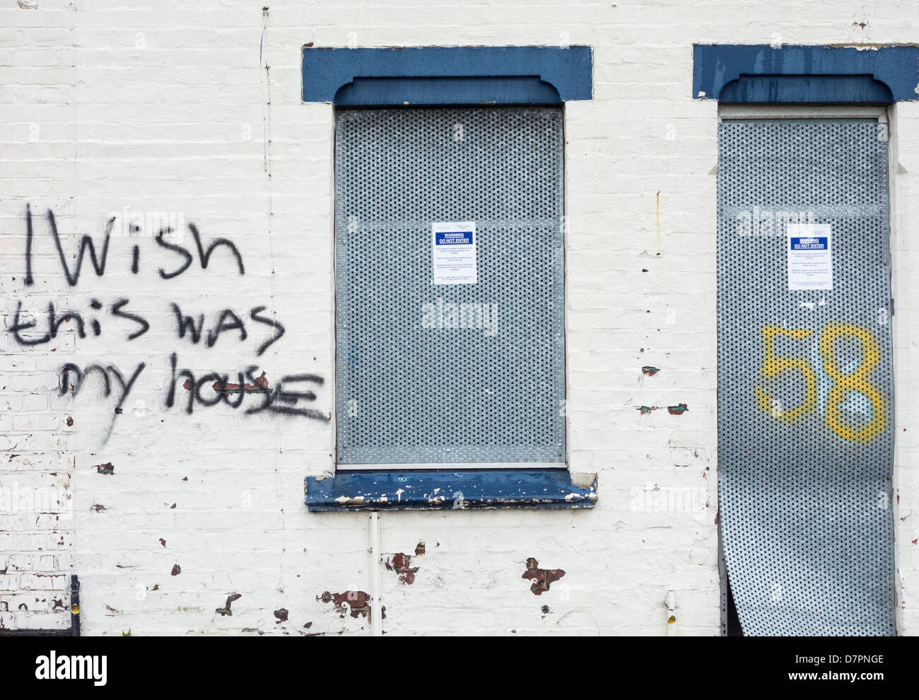 Boarded up house in Middlesbrough, England, UK Stock Photo