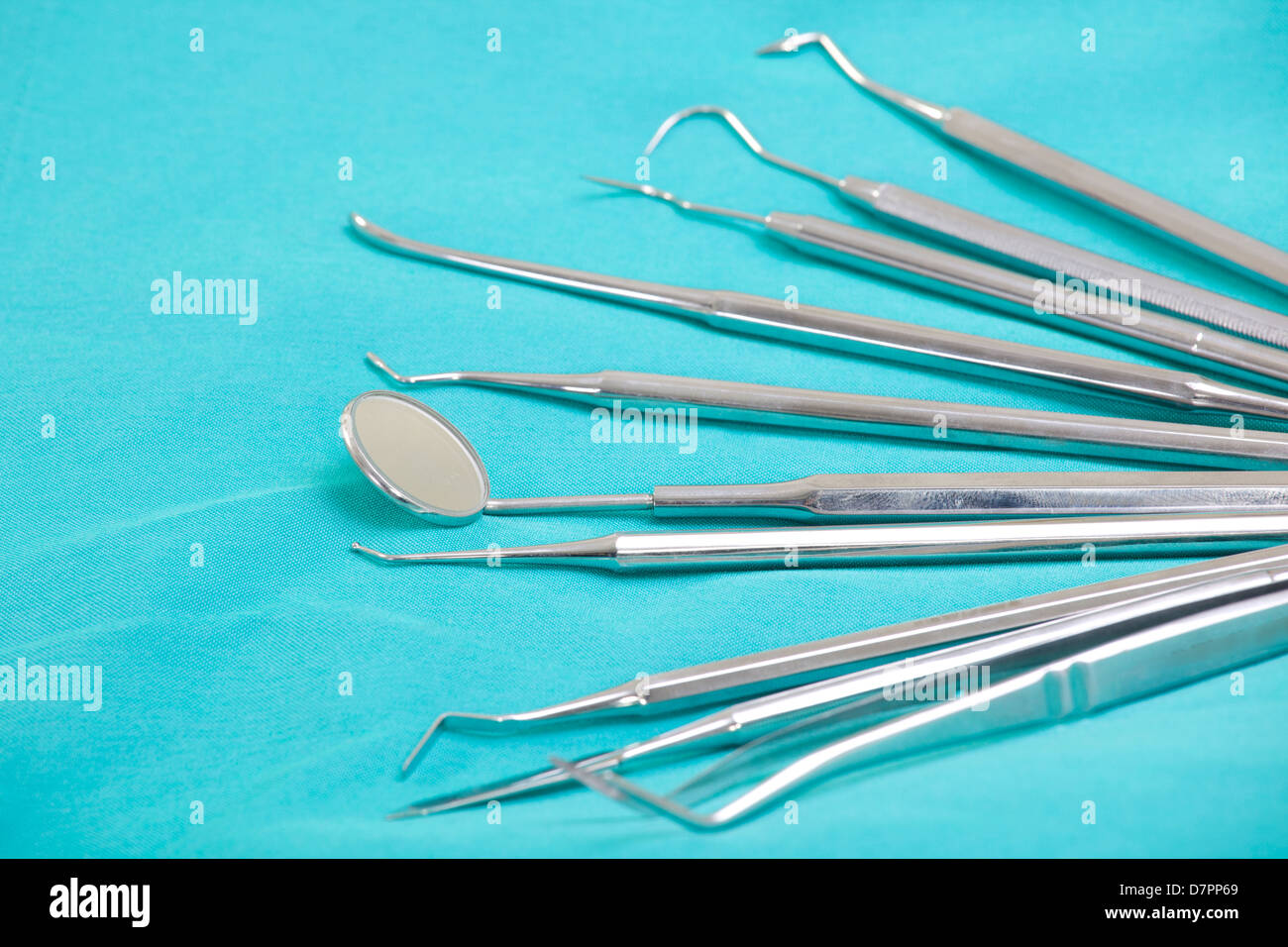 Set of metal medical equipment tools for teeth dental care Stock Photo