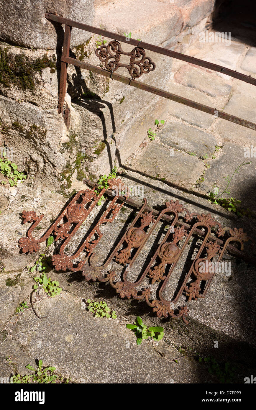 Oradour-sur-Glane near Limoges in France. Remains of wrought ironwork in the church. Stock Photo