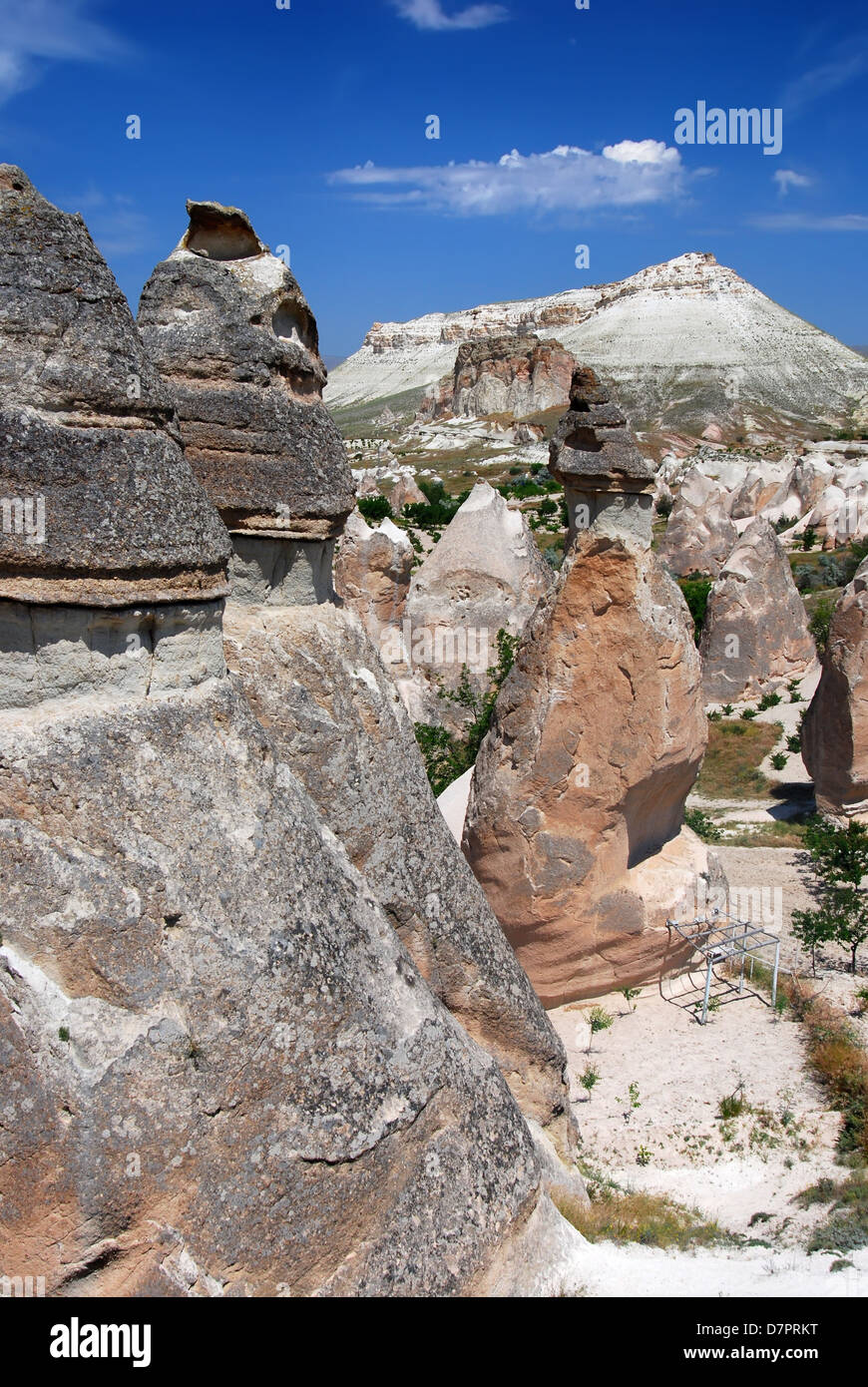 Vulcanic landscape in Cappadocia with columns and cones, near Zelve (Goreme region). Anatolia, Turkey Stock Photo