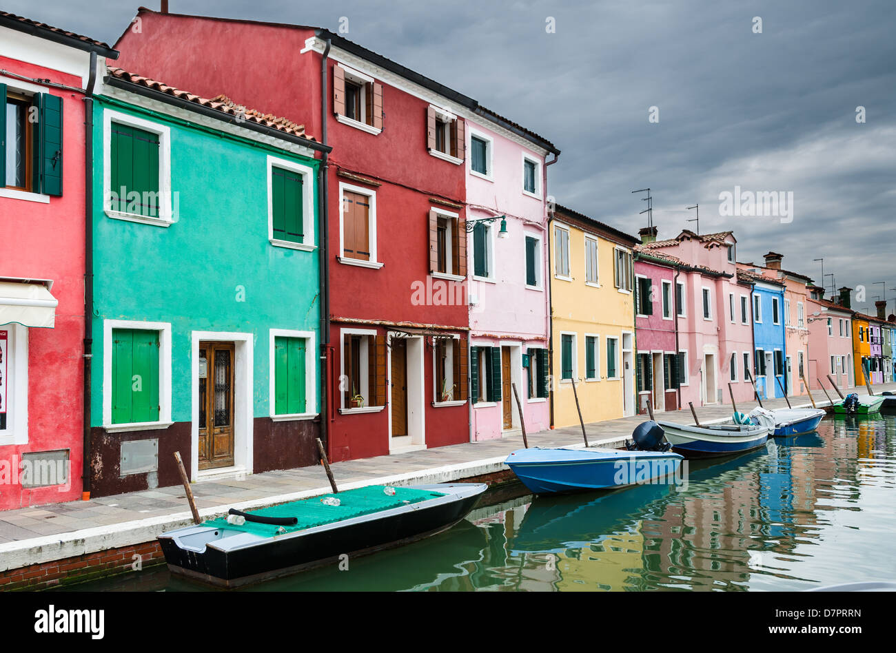 Image with colorful houses in Burano, island and landmark of Veneto region, Venice, in Italy Stock Photo