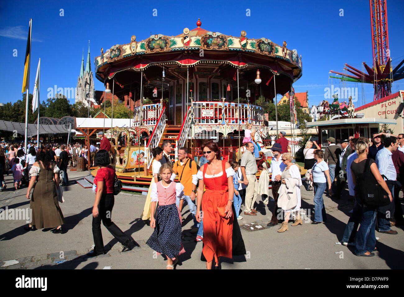 Oktoberfest, traditional carousel at Theresienwiese fairground, Munich, Bavaria, Germany Stock Photo