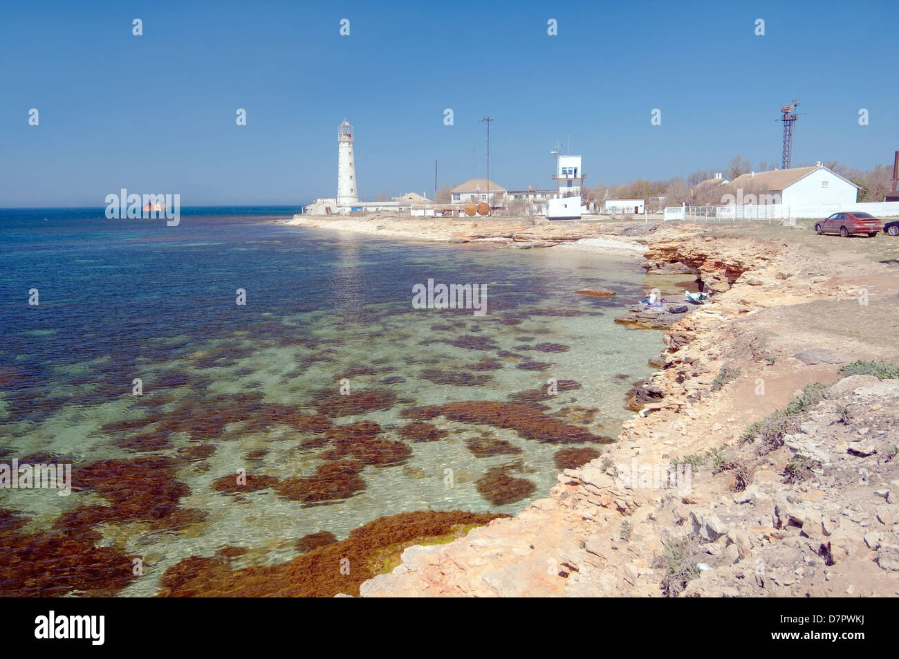 lighthouse, Cape Tarhankut, Tarhan Qut, Crimea, Ukraine, Eastern Europe Stock Photo