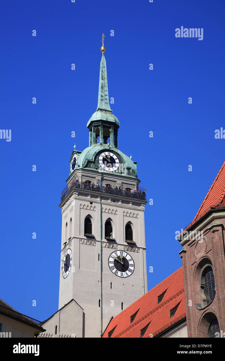 Tower of  St. Peter Kirche, St. Peter Church, Munich, Bavaria, Germany Stock Photo