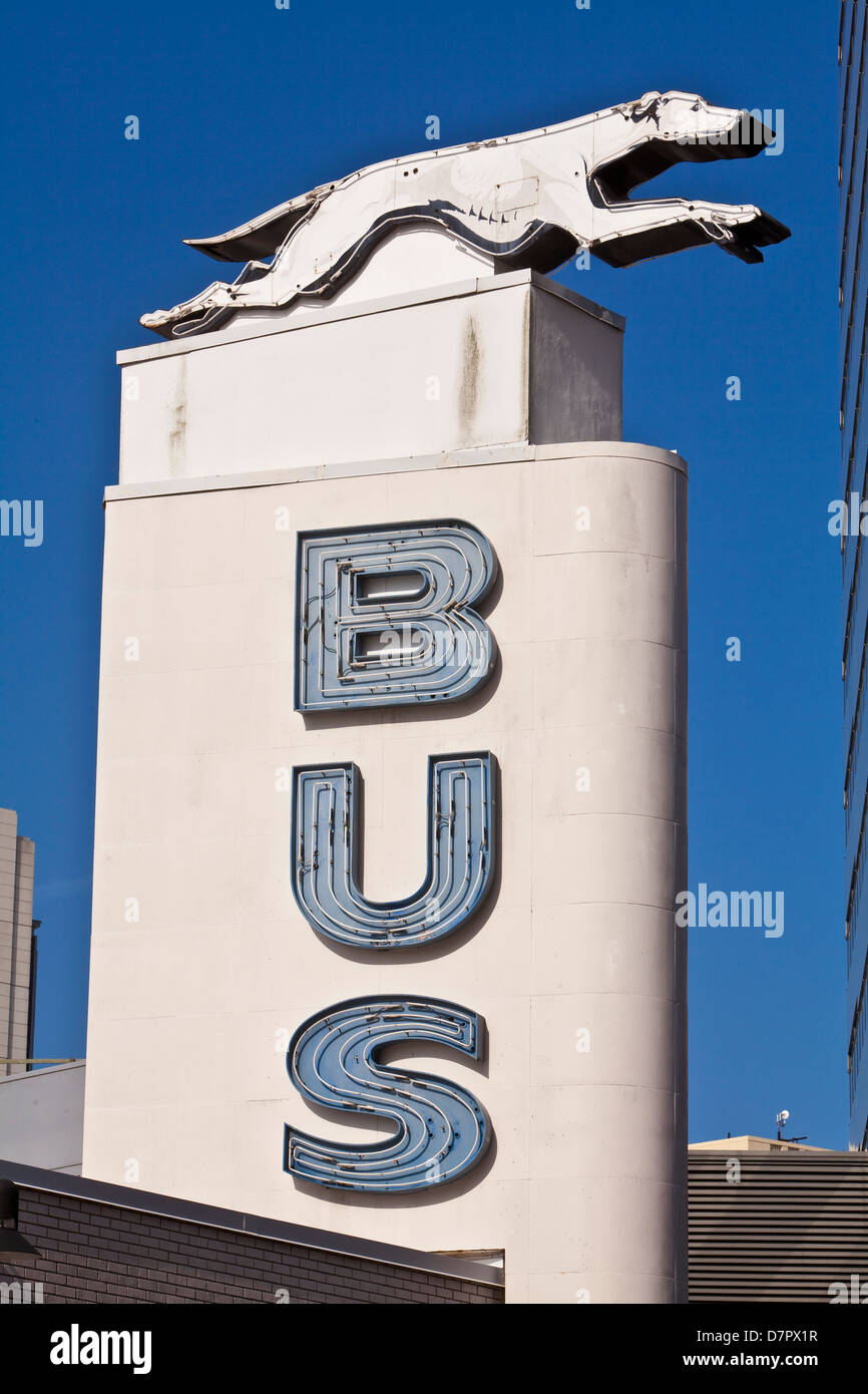 A Greyhound Lines logo is seen in Jacksonville, Florida Stock Photo