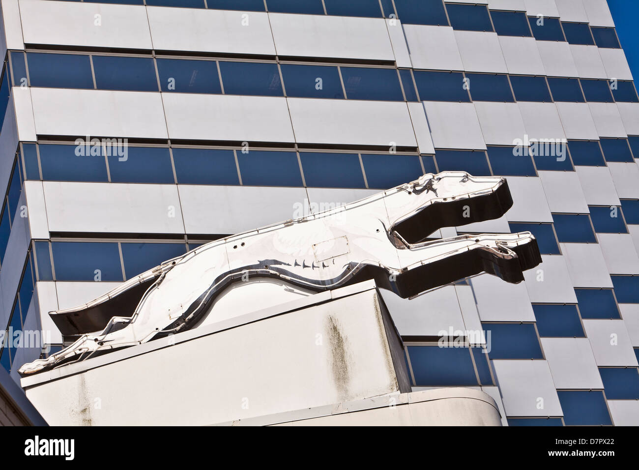 A Greyhound Lines logo is seen in Jacksonville, Florida Stock Photo