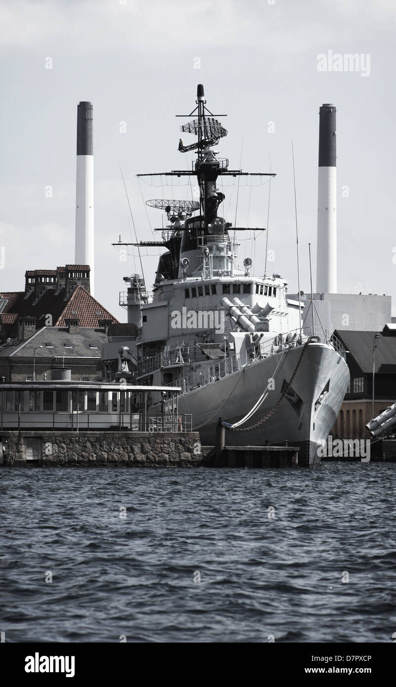 COPENHAGEN, DENMARK - April, 28th, 2013:Battleship HDMS Peder Skram anchored in naval military museum in Copenhagen Stock Photo