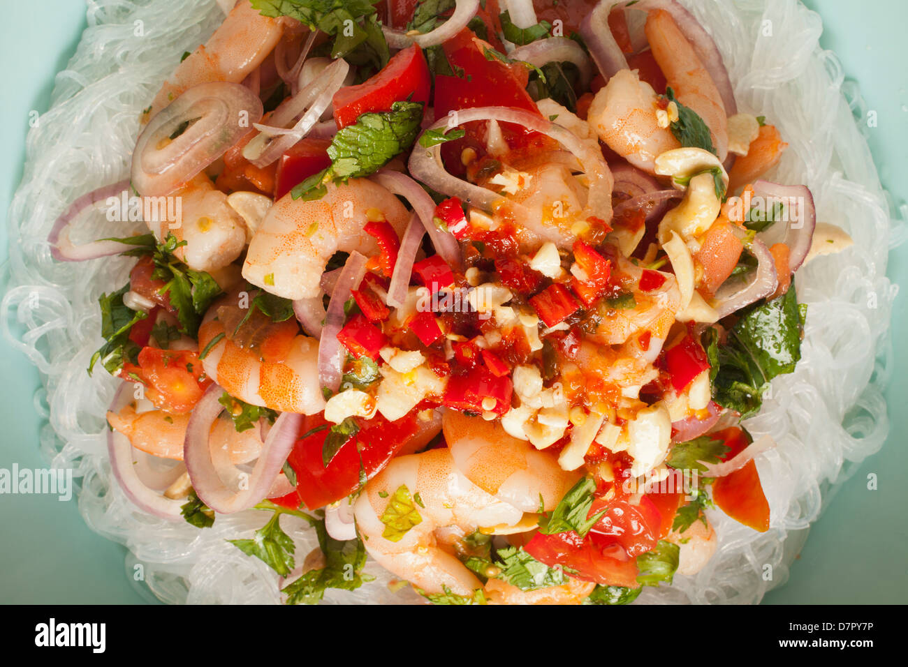 Thai noodle and shrimp salad yum woonsen Stock Photo