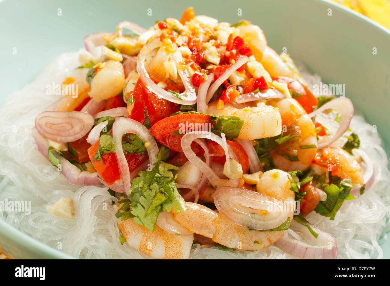 Thai noodle and shrimp salad yum woonsen Stock Photo