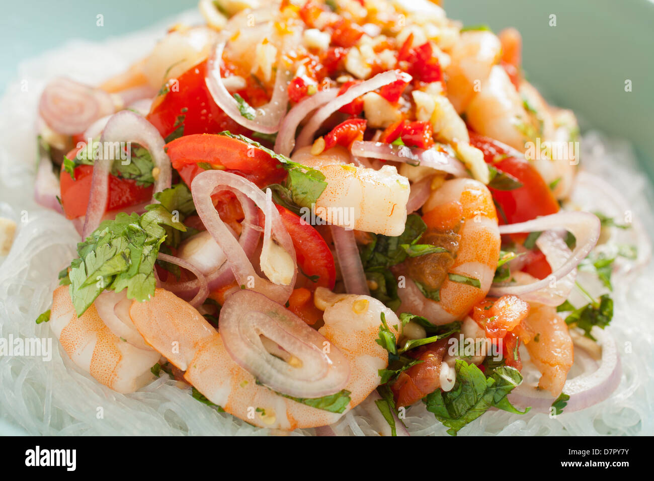 Thai noodle and shrimp salad yum woonsen Stock Photo